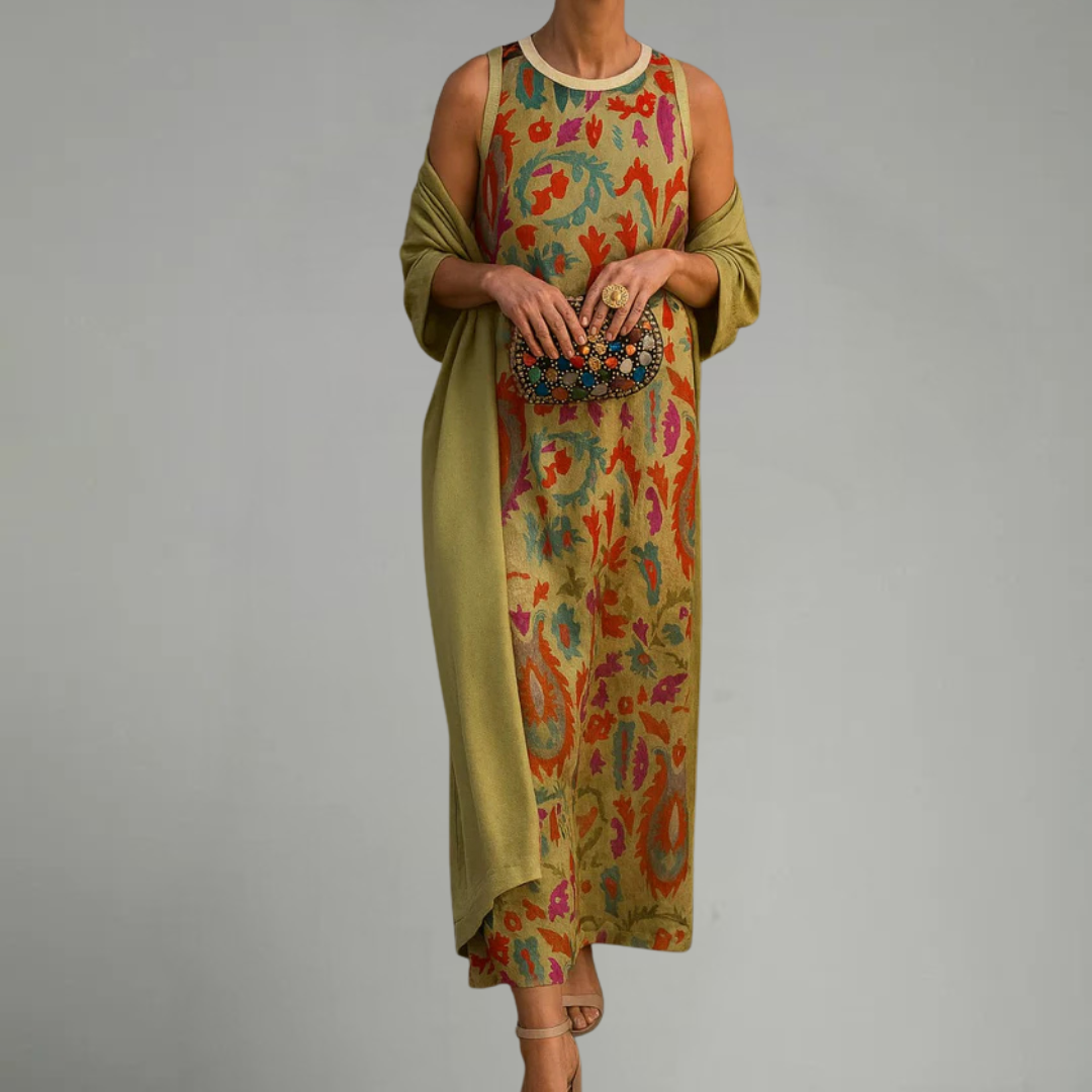 RAFFAELLA | Elegant Long Dress with Matching Shawl and Refined Silhouette for Special Events