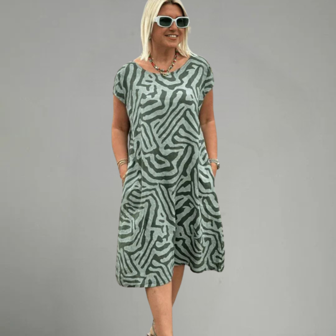 Nelia™ – Summer Dress with Round Neck and Beautiful Print