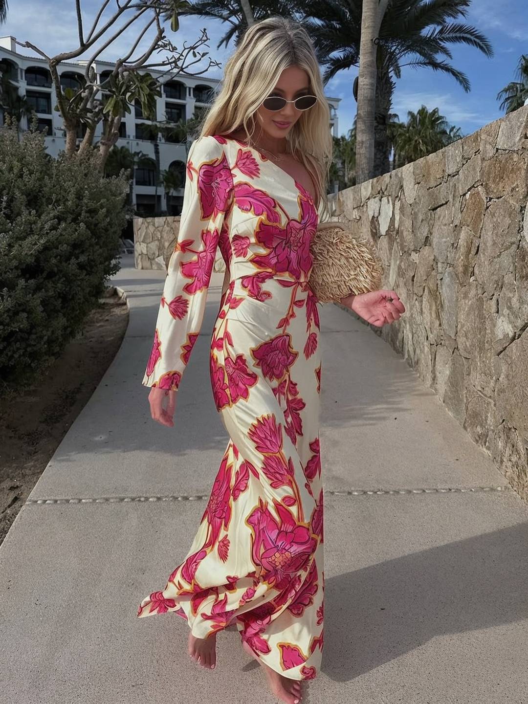 SOLEA Satin Floral Maxi Dress