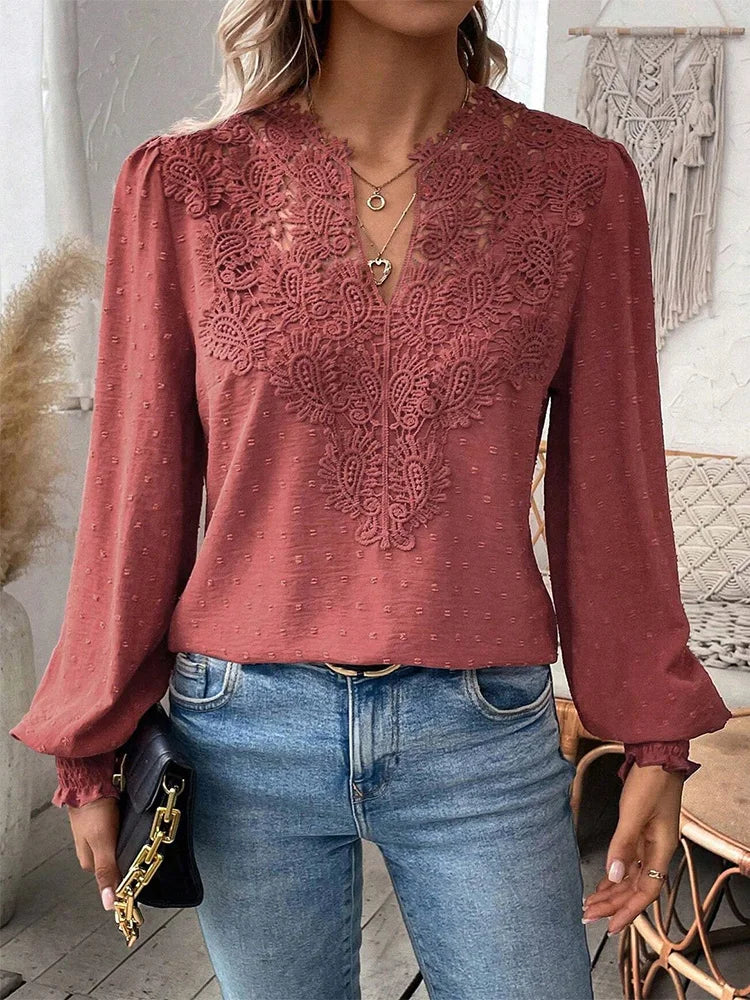 Alice - Luxurious Lace Blouse with V-Neck