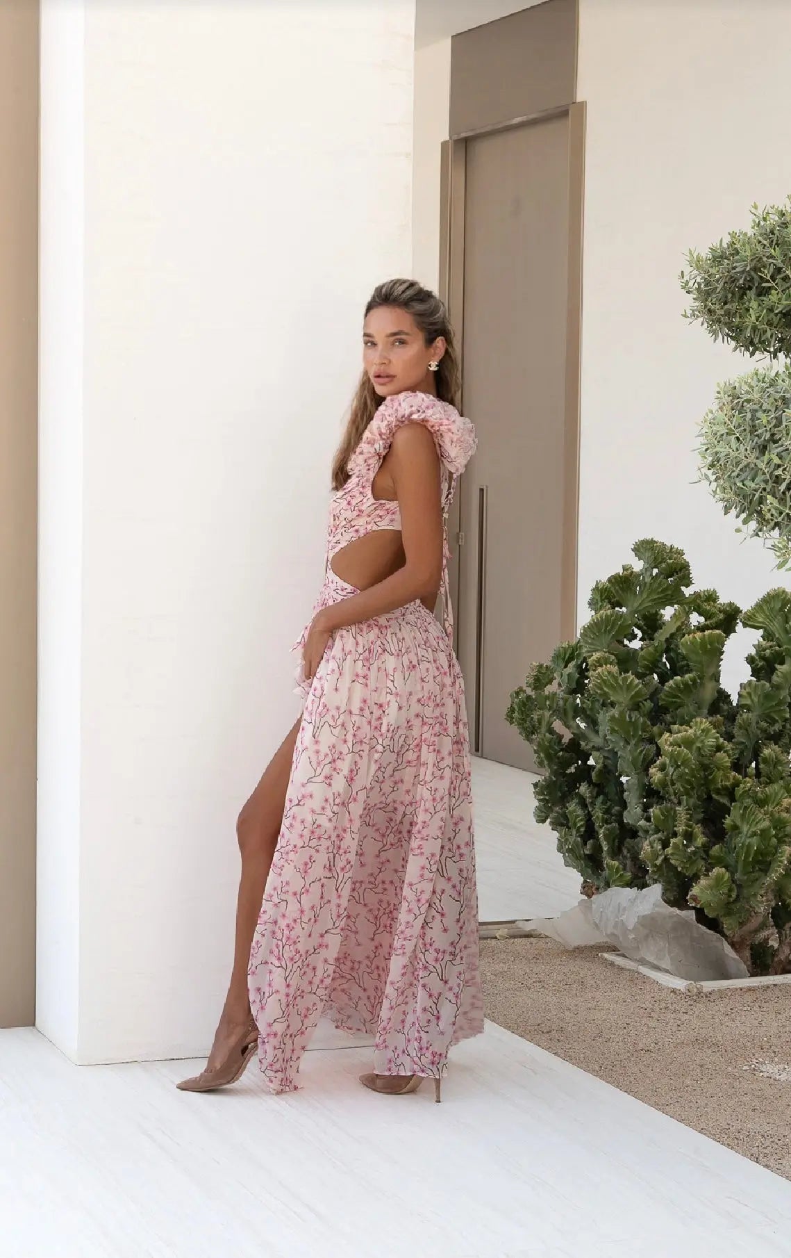 LYRA Pink Cascade Maxi Dress