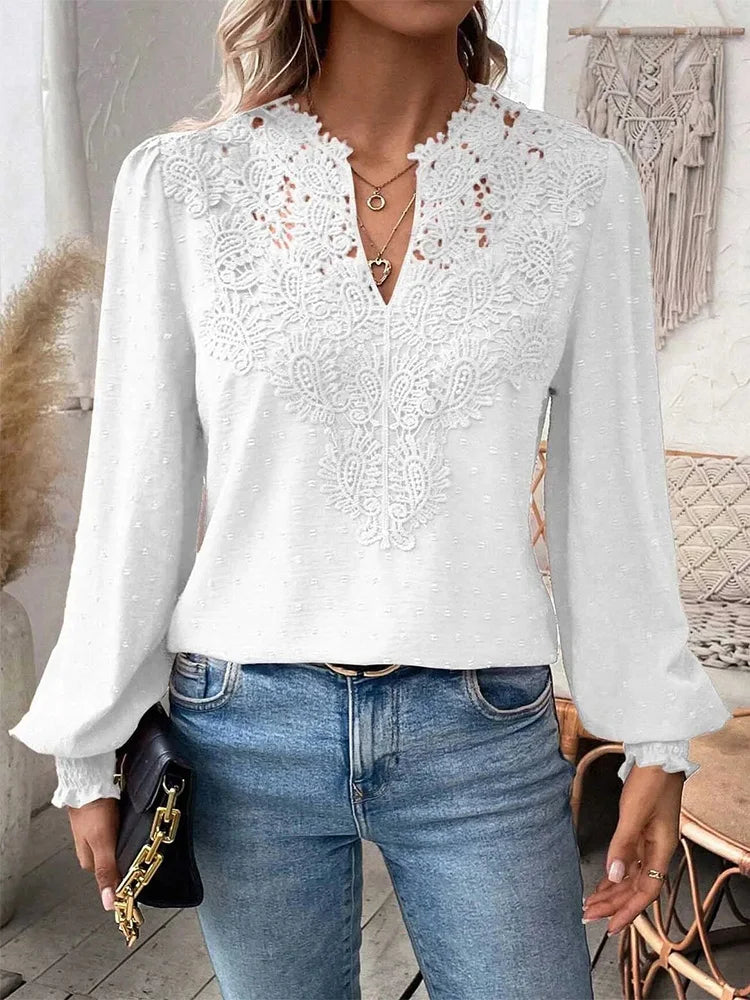 Alice - Luxurious Lace Blouse with V-Neck