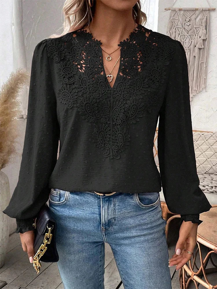 Alice - Luxurious Lace Blouse with V-Neck