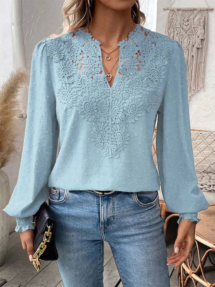 Alice - Luxurious Lace Blouse with V-Neck