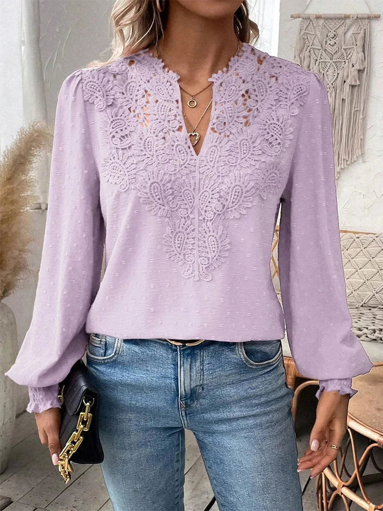 Alice - Luxurious Lace Blouse with V-Neck