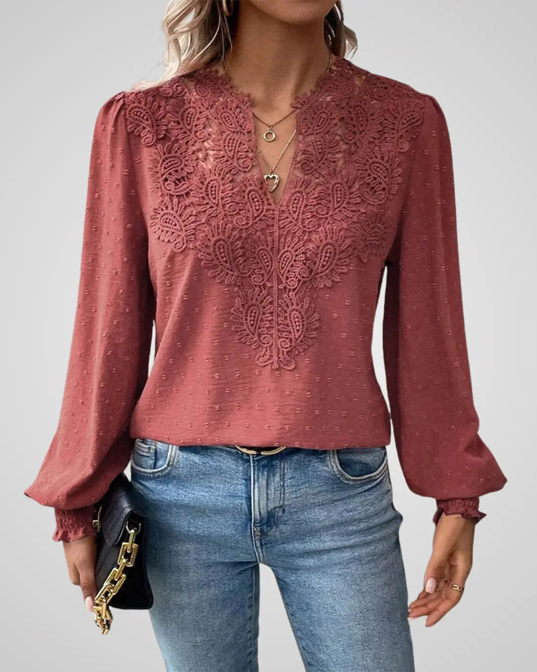 Alice - Luxurious Lace Blouse with V-Neck