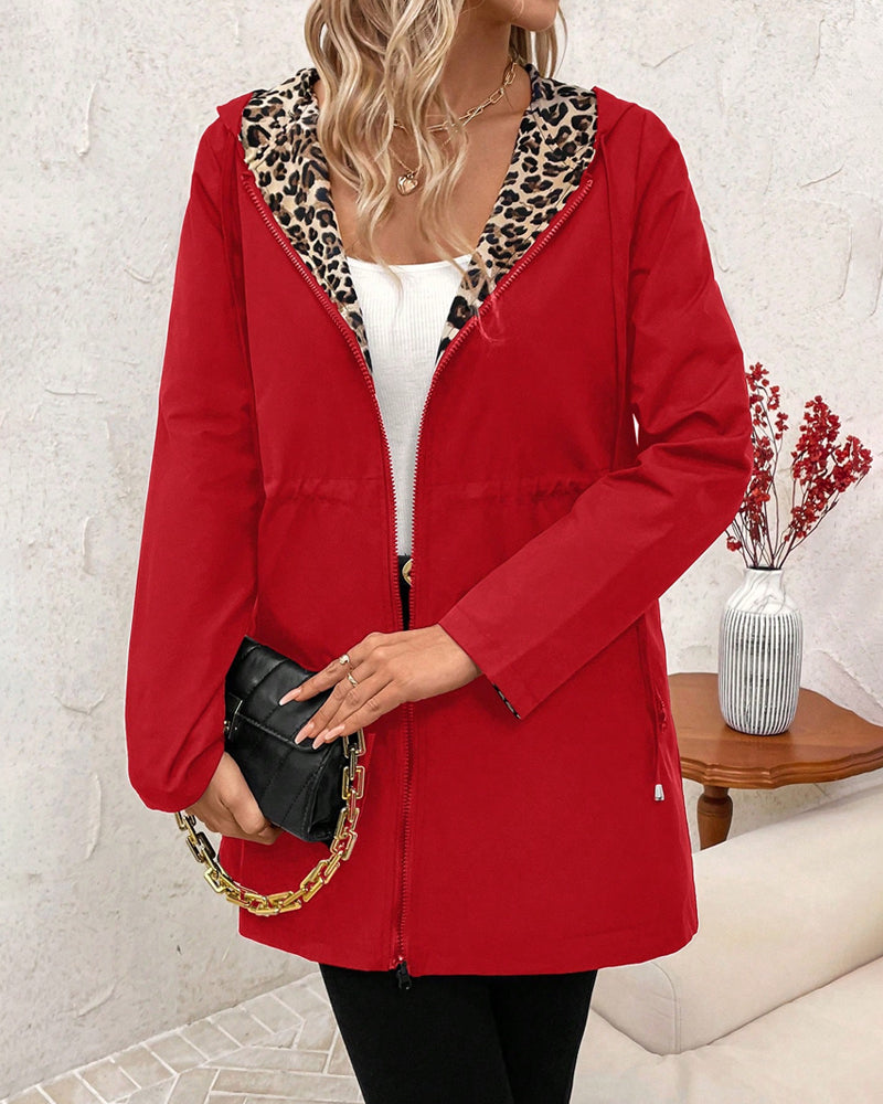 Reversible Leopard Print Hooded Coat